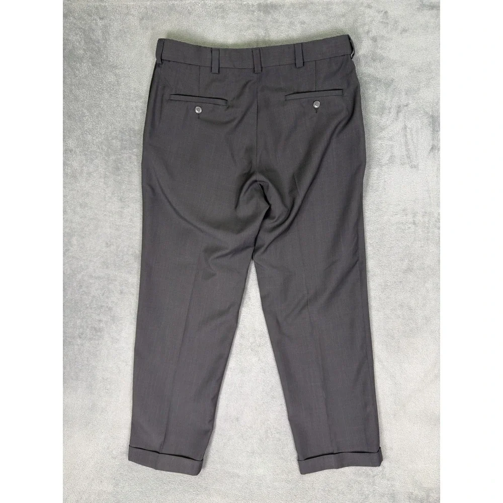 Haggar Dress‎ Pants Mens 34x29 Gray Pleated Straight Classic Fit Cuffed Mid Rise